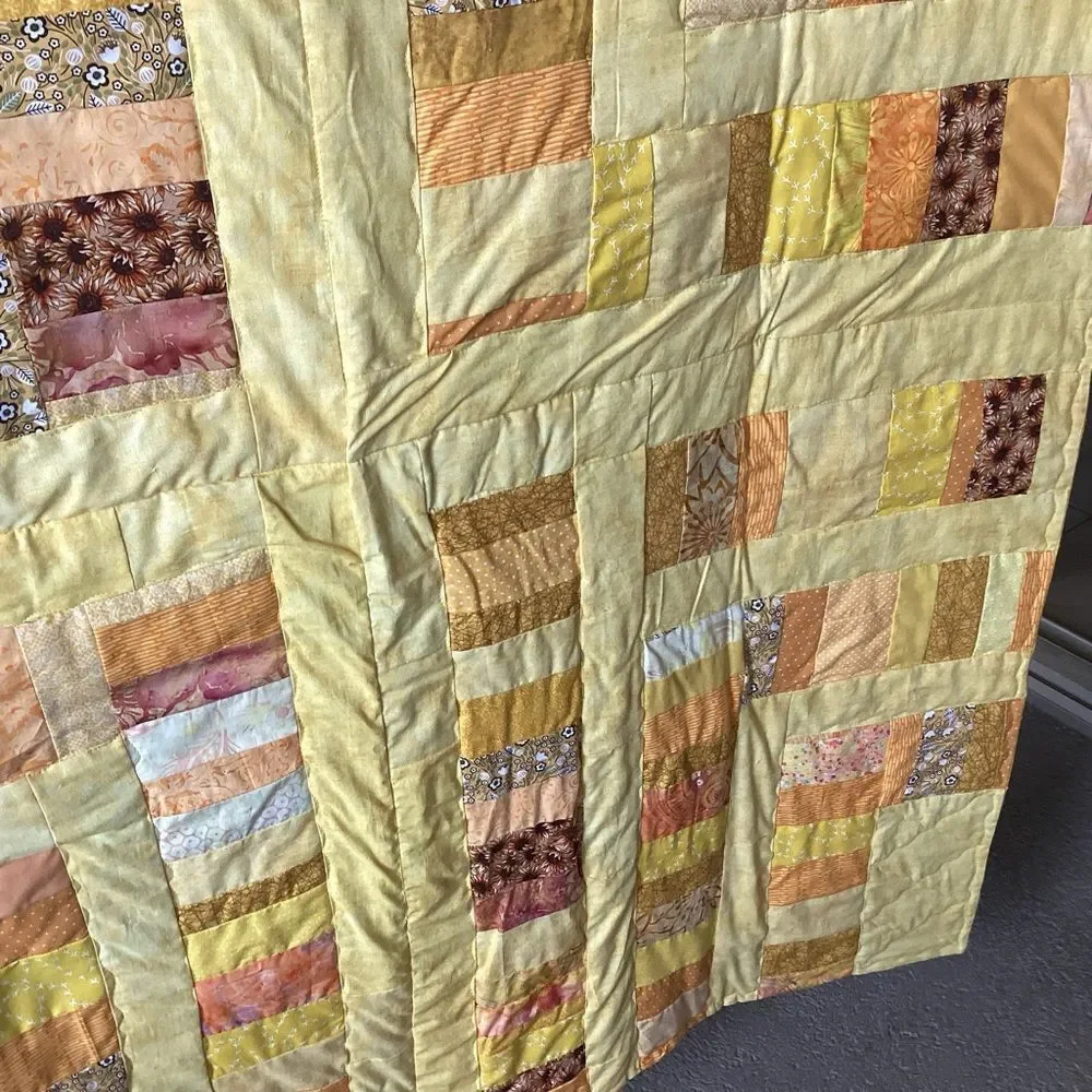 NWT. Hand Crafted Patchwork Yellow and Brown Quilt